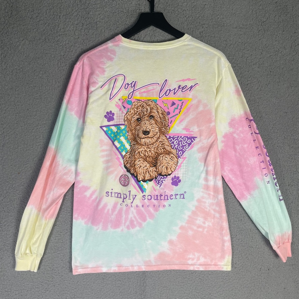 Simply Southern Dog Lover Tie Dye Long Sleeve Shirt Womens Medium Pink Cotton - Picture 4 of 8